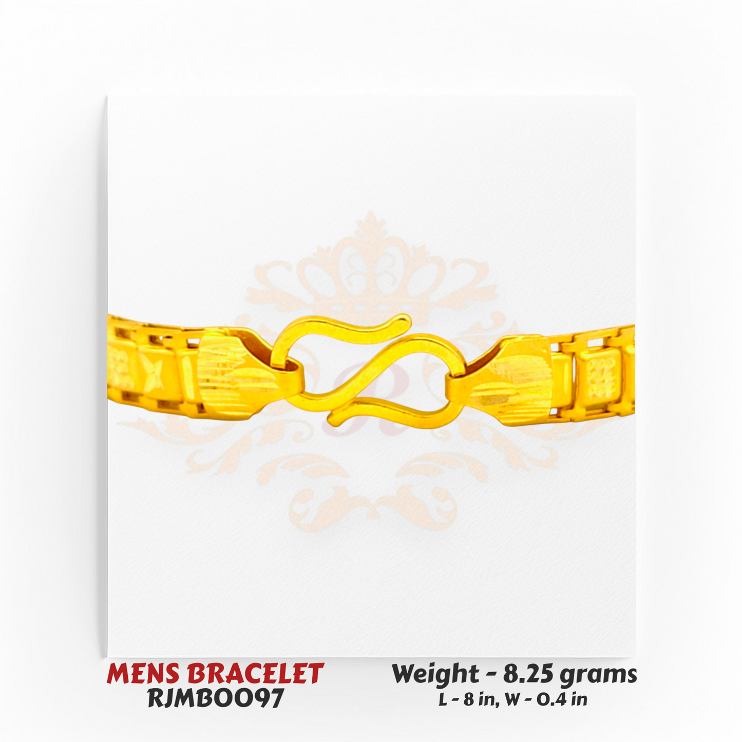 22kt Gold Men’s Bracelet – Carved Square Motif Link Design – 8.25 gm, 8 in (RJMB0097)