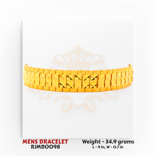 22kt Gold Men’s Bracelet – Diamond-Cut Geometric Link Design – 34.9 gm, 9 in (RJMB0098)