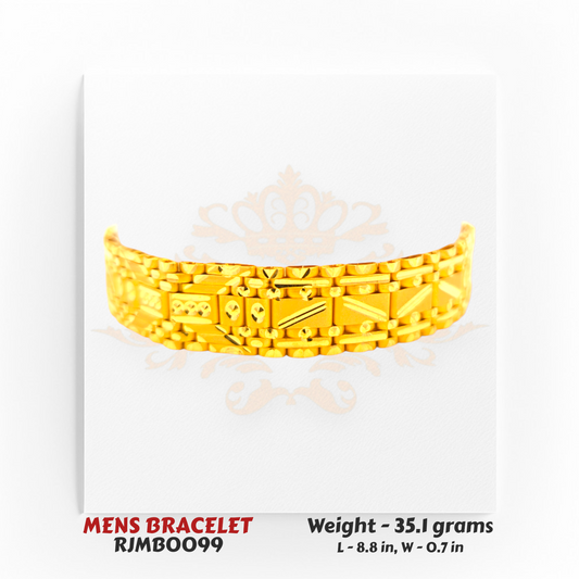 22kt Gold Men’s Bracelet – Geometric Patterned Link Design – 35.1 gm, 8.8 in (RJMB0099)