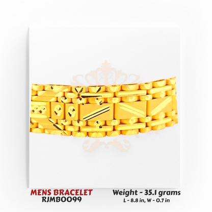 22kt Gold Men’s Bracelet – Geometric Patterned Link Design – 35.1 gm, 8.8 in (RJMB0099)