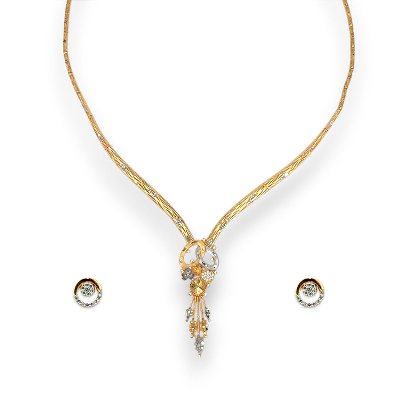 22kt Dual-Tone Gold Ladies Necklace Set with Floral Pendant – 18.25 gm – RJOMS3027 – Regal Jewels Chicago