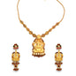 22K gold temple necklace set featuring Lord Ganesh pendant with red and green enamel accents, gold bead chain, and matching jhumka-style earrings – 53.10 gm, RJOMS3063 – Regal Jewels Chicago.