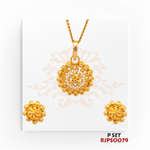 22kt Gold Filigree Pendant Set RJPS0079 – A 3.90-gram handcrafted pendant set with floral-inspired filigree design, including matching earrings. Available at Regal Jewels.