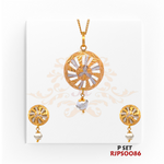 22kt Two-Tone Gold Pendant Set RJPS0086 – A beautifully crafted 8.70-gram pendant and earrings set with yellow gold and rhodium finish. Available at Regal Jewels