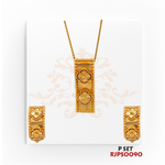 22kt Cartier-Inspired Gold Floral Pendant Set RJPS0090 – A sophisticated 15.2-gram rectangular pendant set with floral motifs, inspired by Cartier. Available at Regal Jewels.