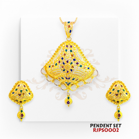 22kt Gold Enamel & CZ Pendant Set RJPS0002 – A 20.50-gram intricately designed pendant set with enamel detailing and CZ diamonds, available at Regal Jewels.