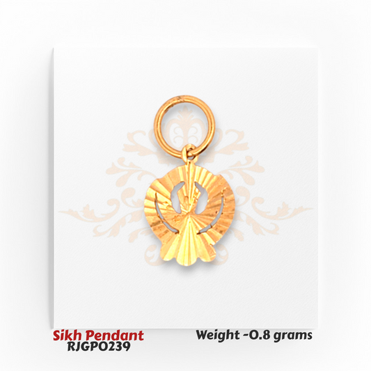 22kt Gold Sikh Pendant – Textured Khanda Symbol 0.8 gm Lightweight Spiritual Pendant – Regal Jewels Chicago
