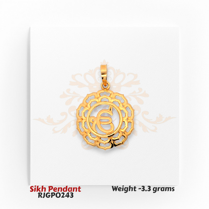 22kt Gold Sikh Pendant – Ik Onkar Floral Frame 3.3 gm Elegant Devotional Jewelry – Regal Jewels Chicago