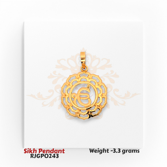22kt Gold Sikh Pendant – Ik Onkar Floral Frame 3.3 gm Elegant Devotional Jewelry – Regal Jewels Chicago
