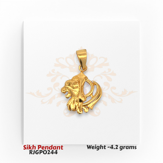 22kt Gold Sikh Pendant – Lion Khanda Design 4.2 gm Symbol of Courage and Faith – Regal Jewels Chicago