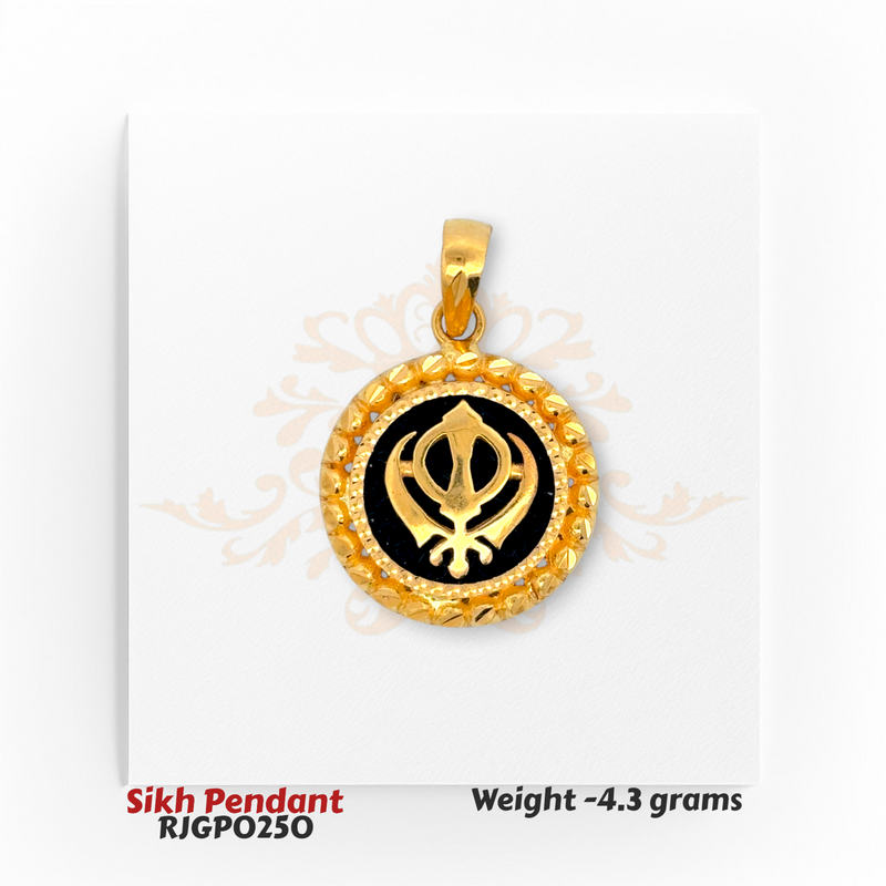 22kt Gold Sikh Pendant – Black Enamel Khanda Design 4.3 gm Bold Faith Jewelry – Regal Jewels Chicago