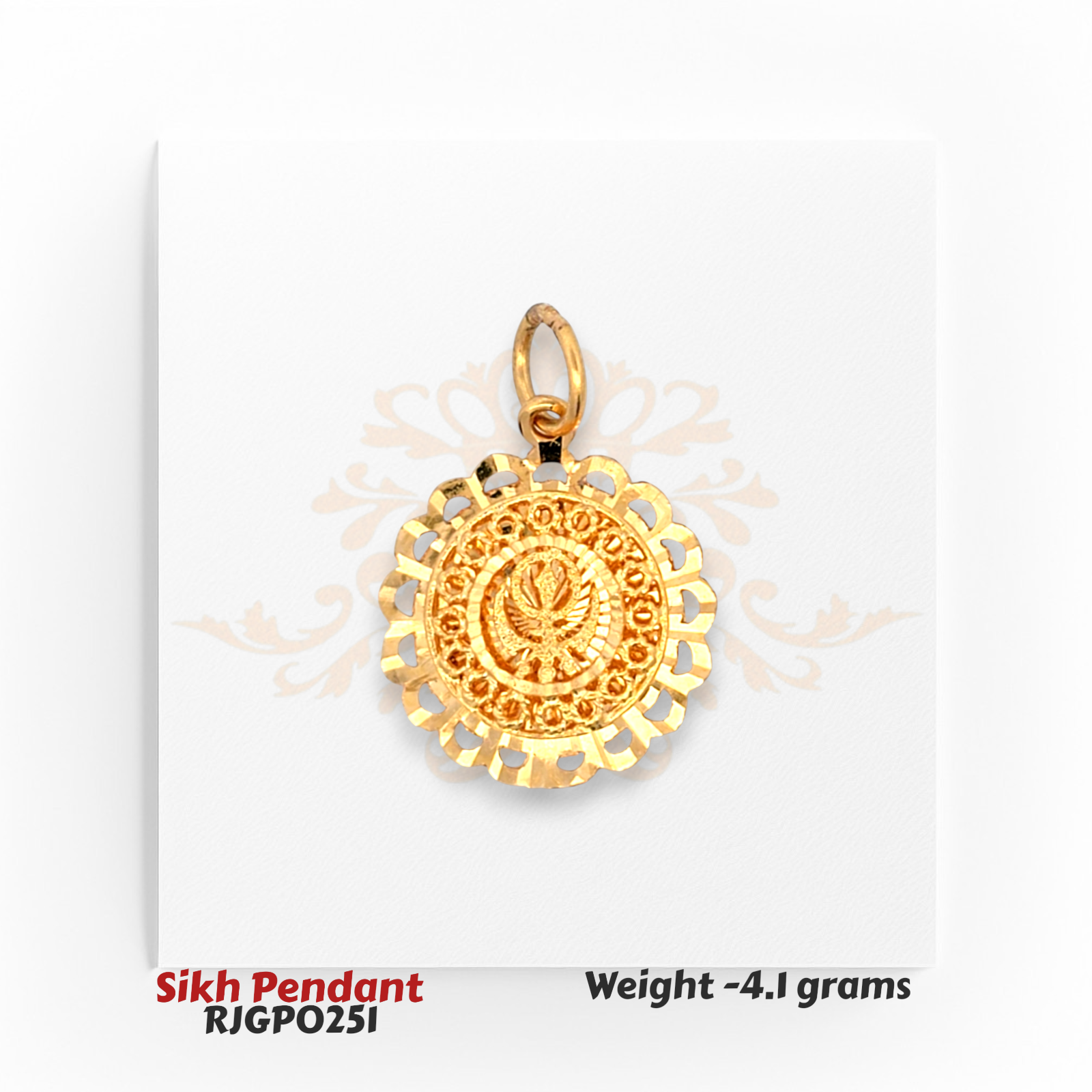 22kt Gold Sikh Pendant – Round Khanda Floral Design 4.1 gm Handcrafted Religious Pendant – Regal Jewels Chicago