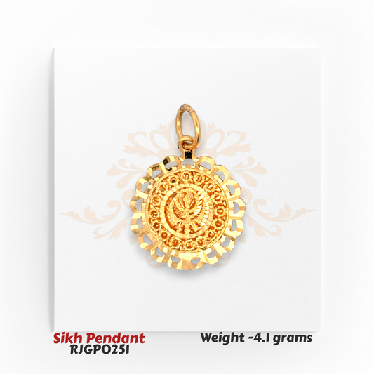 22kt Gold Sikh Pendant – Round Khanda Floral Design 4.1 gm Handcrafted Religious Pendant – Regal Jewels Chicago