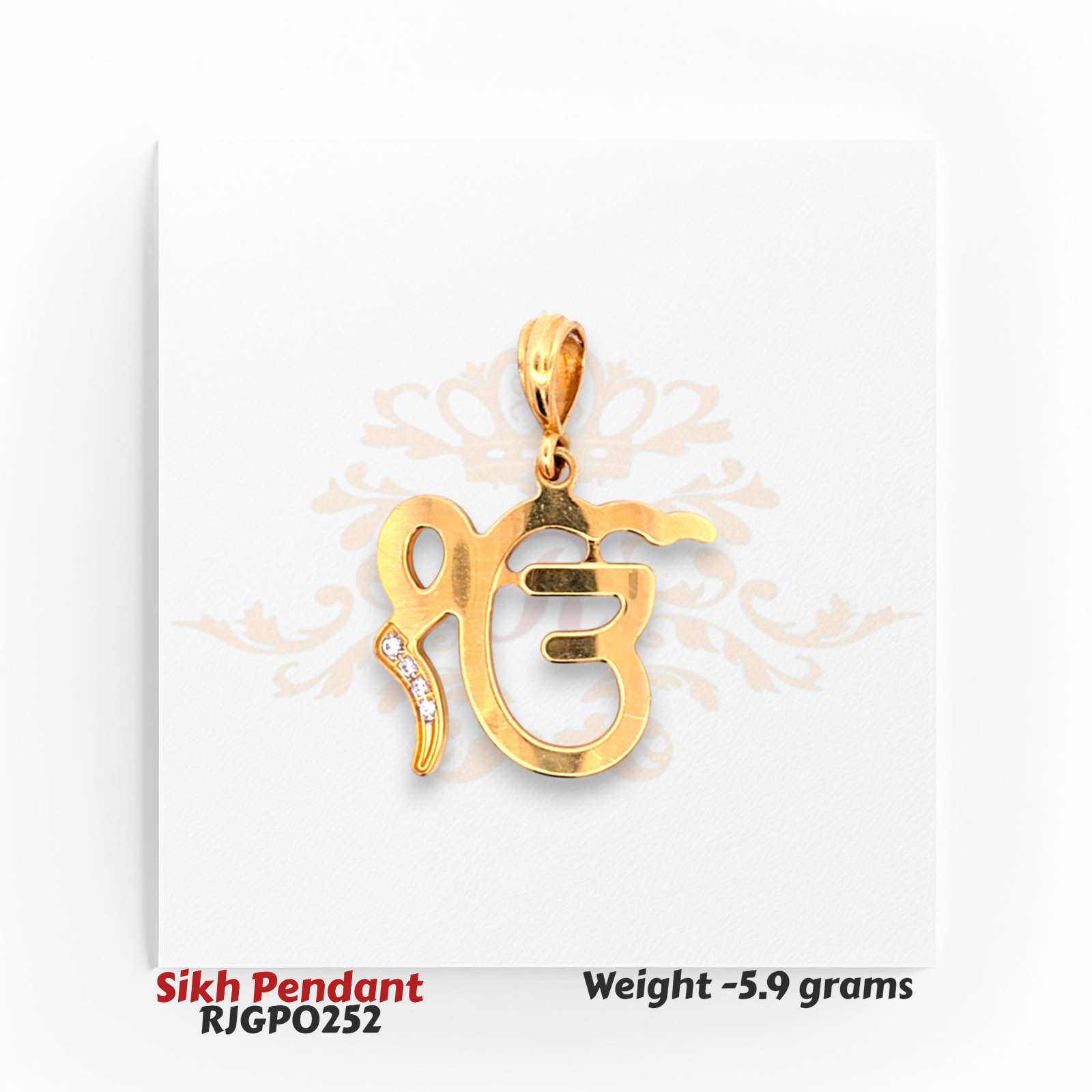 22kt Gold Sikh Pendant – Ik Onkar Design with CZ Stones 5.9 gm Religious Gold Jewelry – Regal Jewels Chicago
