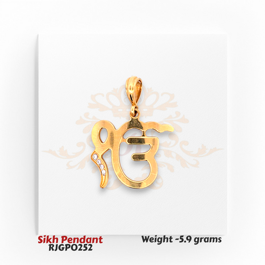 22kt Gold Sikh Pendant – Ik Onkar Design with CZ Stones 5.9 gm Religious Gold Jewelry – Regal Jewels Chicago