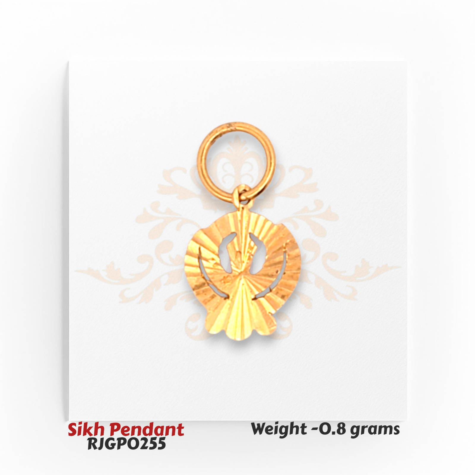 22kt Gold Sikh Pendant – Khanda Symbol Textured Design 0.8 gm Lightweight Pendant – Regal Jewels Chicago
