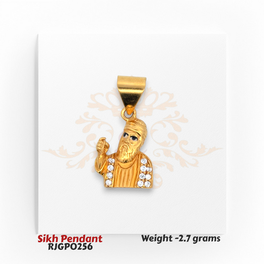 22kt Gold Guru Nanak Dev Ji Pendant with CZ Accents – 2.7 gm Spiritual Gold Pendant – Regal Jewels Chicago