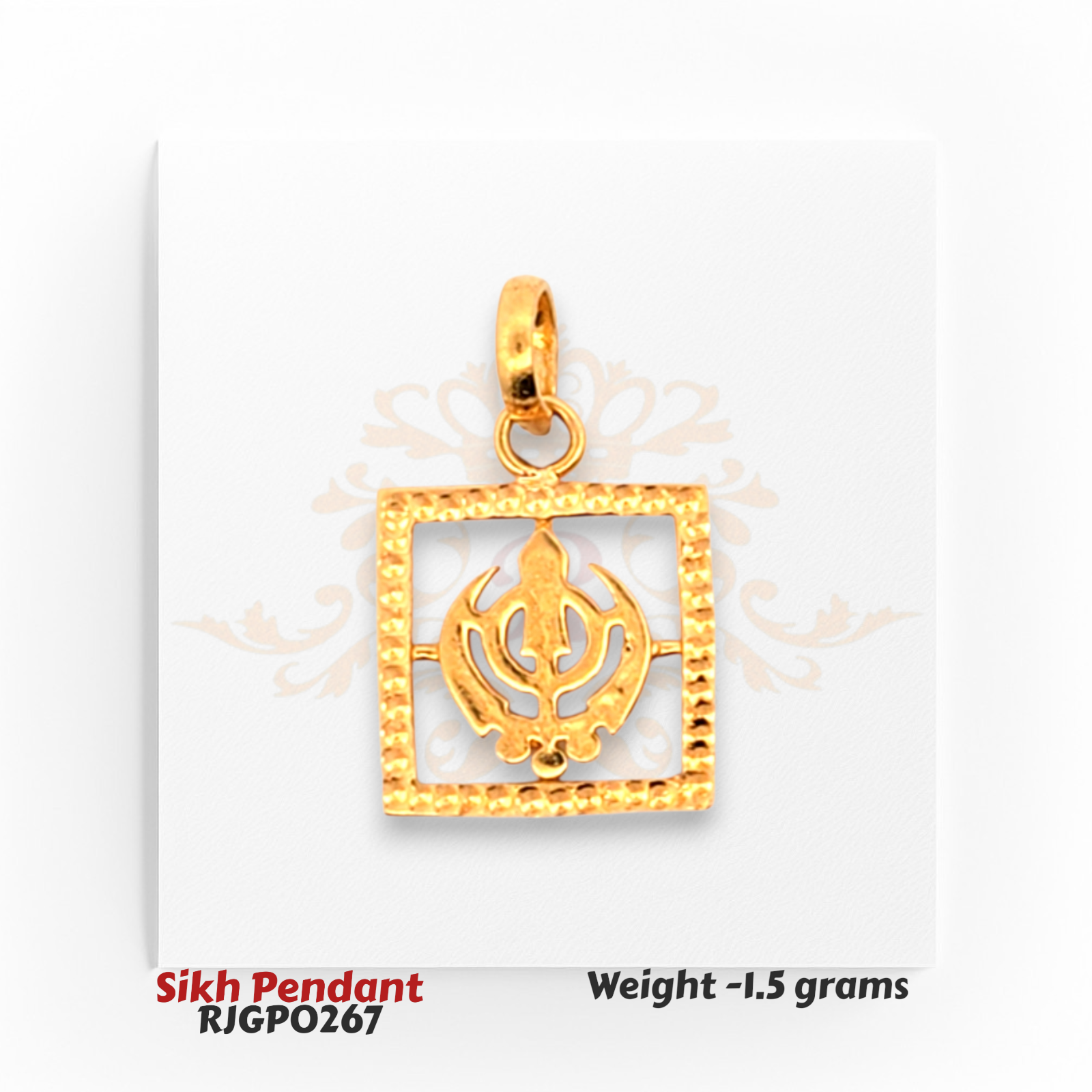 22kt Gold Sikh Pendant – Square Khanda Frame 1.5 gm Elegant Devotional Gold Jewelry – Regal Jewels Chicago