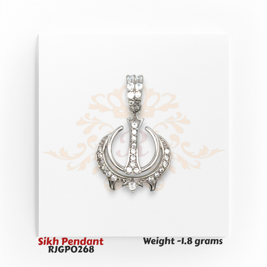 22kt White Gold Sikh Pendant with diamond-studded Khanda emblem, reflecting devotion and brilliance – Regal Jewels Chicago.
