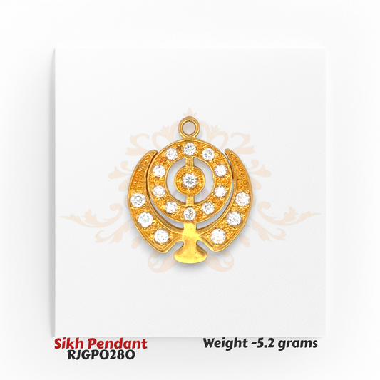 22kt Gold Sikh Pendant with CZ Stones – Khanda Design 5.2 gm Spiritual Gold Jewelry – Regal Jewels Chicago