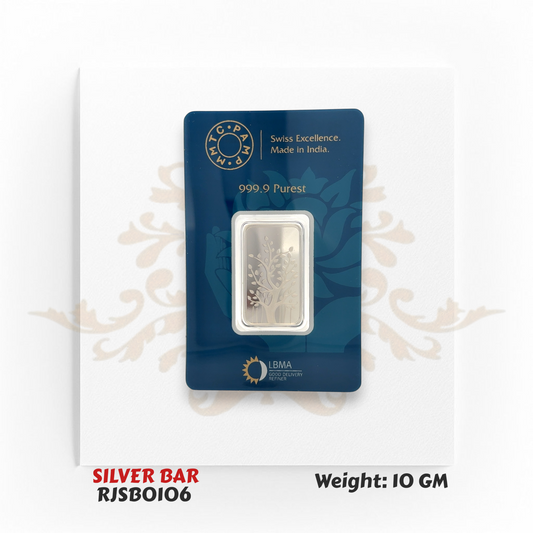 10 Gram 999.9 Fine Silver Bar – Tree of Life MMTC PAMP RJSB0106