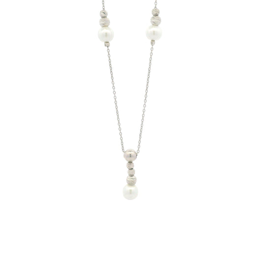 Sterling silver necklace with alternating pearls and textured silver beads, elegant fashion jewelry design for timeless style – Regal Jewels Chicago RJSC0001