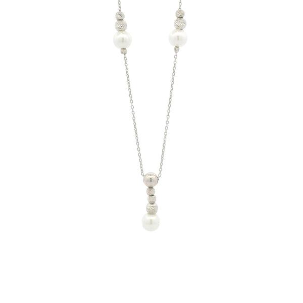 Sterling silver necklace with alternating pearls and textured silver beads, elegant fashion jewelry design for timeless style – Regal Jewels Chicago RJSC0001