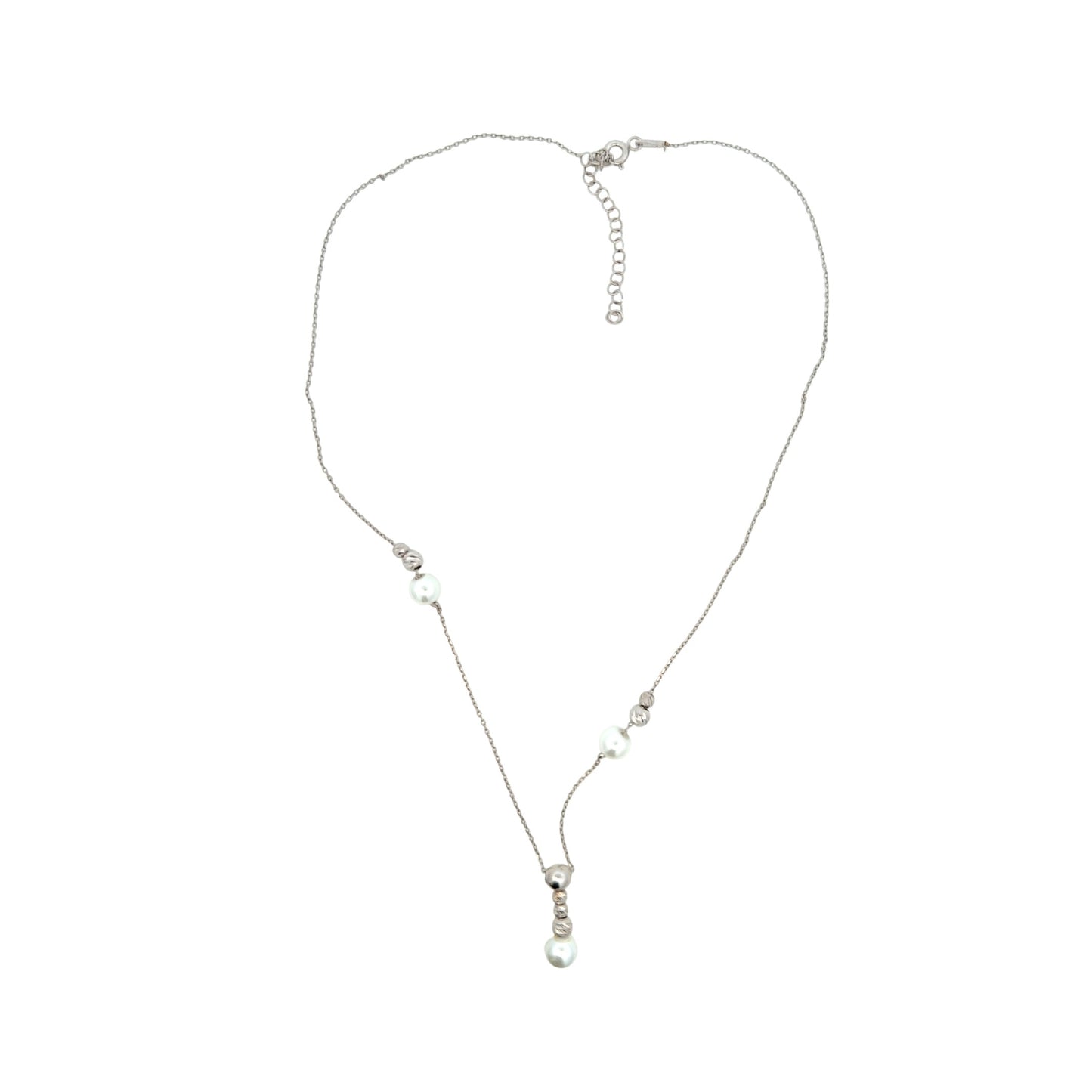 Sterling silver chain with alternating pearls and textured silver beads, elegant fashion necklace for timeless style – Regal Jewels Chicago RJSC0001