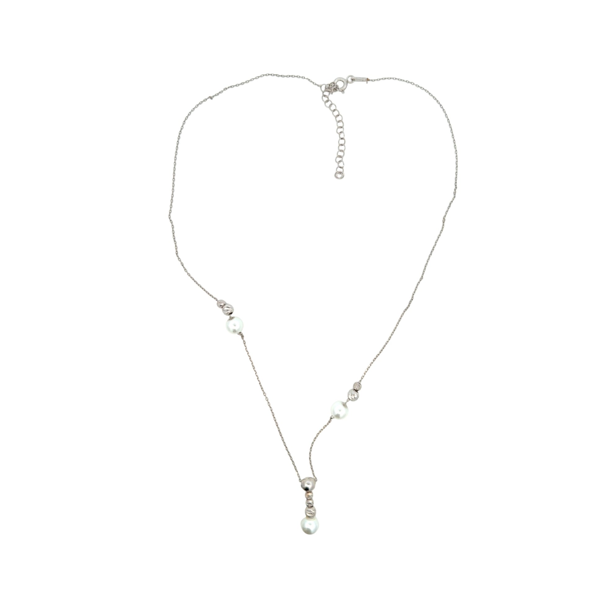 Sterling silver chain with alternating pearls and textured silver beads, elegant fashion necklace for timeless style – Regal Jewels Chicago RJSC0001