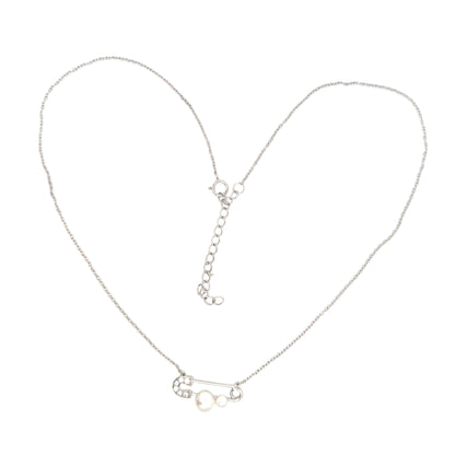 Sterling silver chain with safety pin pendant featuring pearls and cubic zirconia accents, modern and stylish jewelry design – Regal Jewels Chicago RJSC0005