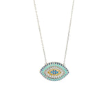 Sterling silver evil eye pendant necklace with turquoise, blue, yellow, and white cubic zirconia stones for protection and style – Regal Jewels Chicago RJSC0006