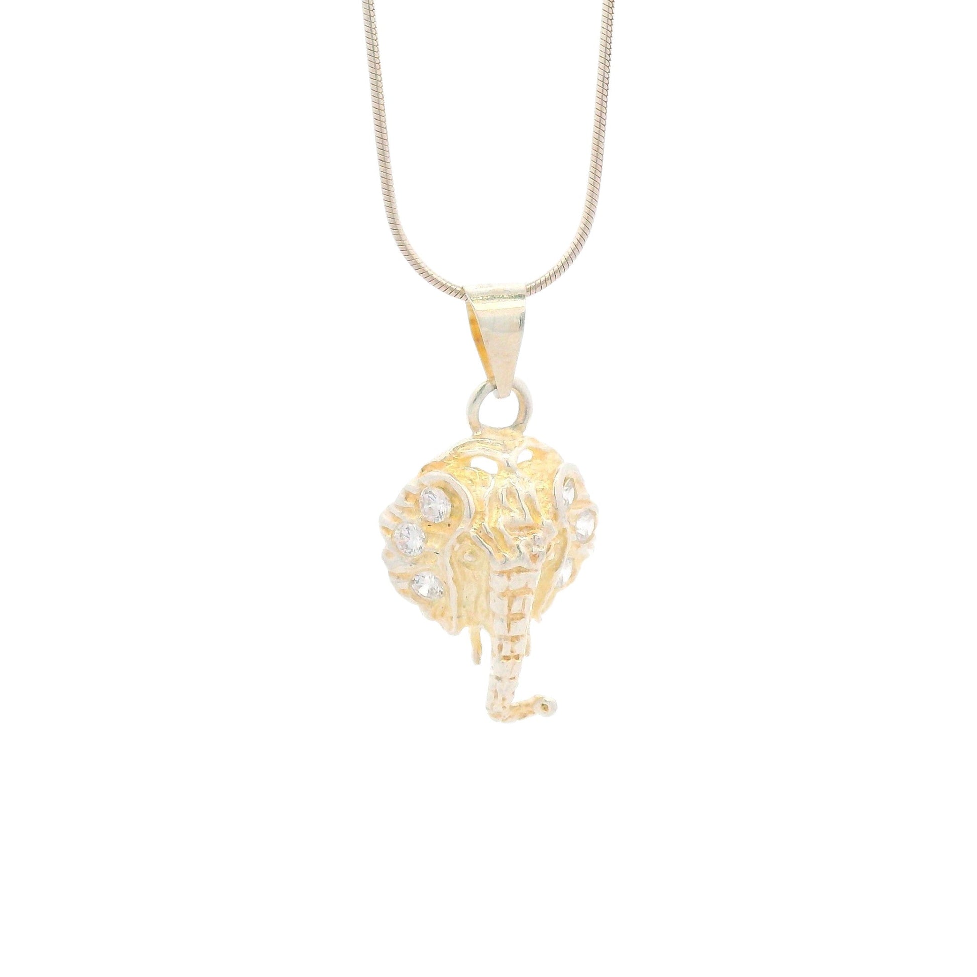 Gold-plated elephant head pendant necklace with sparkling cubic zirconia accents, symbolic jewelry design for strength and wisdom – Regal Jewels Chicago RJSC0007