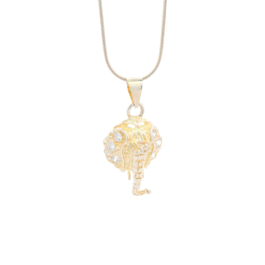 Gold-plated elephant head pendant necklace with sparkling cubic zirconia accents, symbolic jewelry design for strength and wisdom – Regal Jewels Chicago RJSC0007