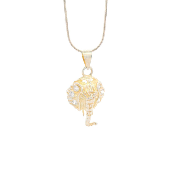 Gold-plated elephant head pendant necklace with sparkling cubic zirconia accents, symbolic jewelry design for strength and wisdom – Regal Jewels Chicago RJSC0007