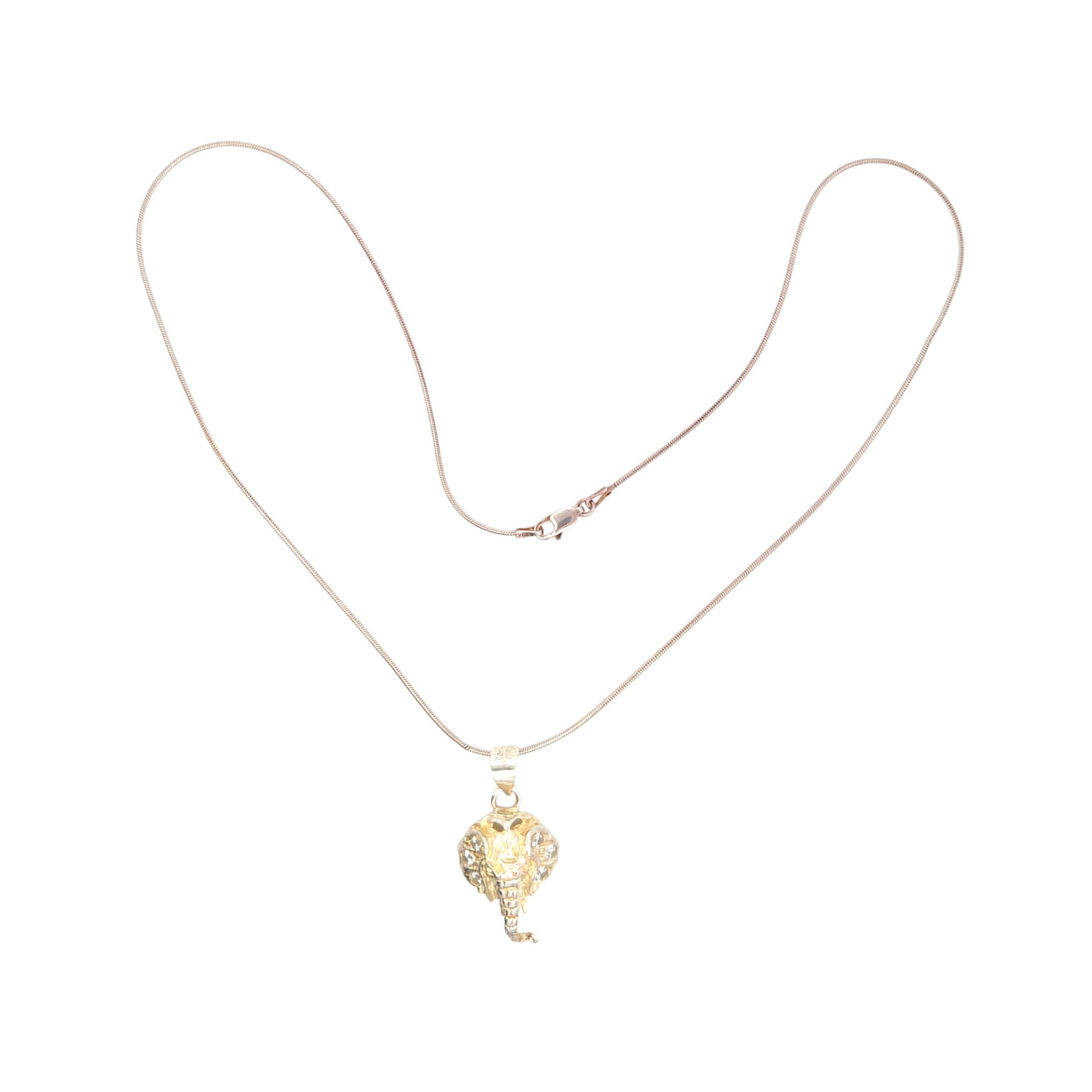 Sterling silver chain with gold-plated elephant head pendant adorned with sparkling cubic zirconia, symbolic jewelry for strength and wisdom – Regal Jewels Chicago RJSC0007
