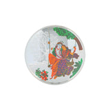 Regal Jewels RJSB0010 silver coin featuring Radha Krishna on a swing under a tree, beautifully detailed with floral and scenic background – perfect for devotional gifting, Hindu puja rituals, and collectible silver art
