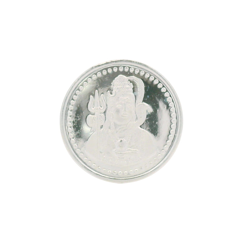 Regal Jewels RJSB0014 silver coin embossed with Lord Shiva holding Trishul, finely detailed devotional collectible – ideal for puja, gifting, and spiritual silver collections