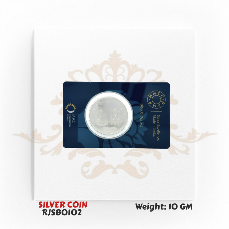 10 Gram 999.9 Fine Silver Coin – Om Symbol & Lakshmi Ganesh RJSB0102 (Display Only)