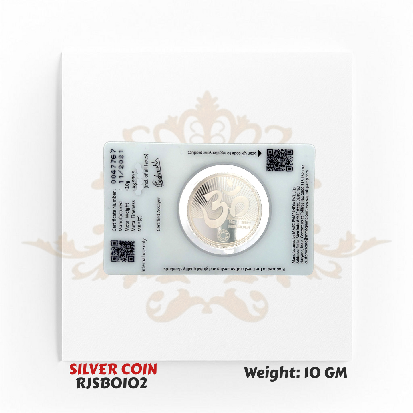 10 Gram 999.9 Fine Silver Coin – Om Symbol & Lakshmi Ganesh RJSB0102