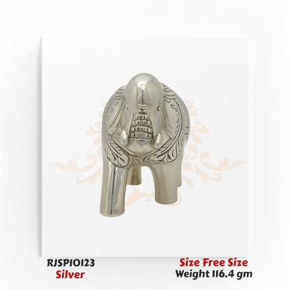 Silver elephant idol with engraved detailing, handcrafted decorative statue weighing 116.4 grams – Model RJSPI0123, perfect for gifting, vastu, and home decor.