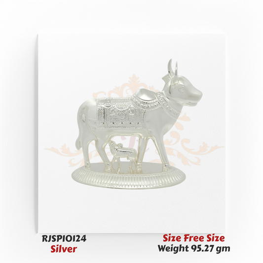 Silver Kamdhenu Cow & Calf Idol – RJSPI0124