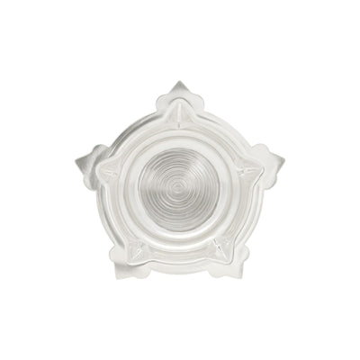 Silver decorative piece with a circular center and four pointed edges, featuring concentric circle patterns in the middle. RJSPI0126