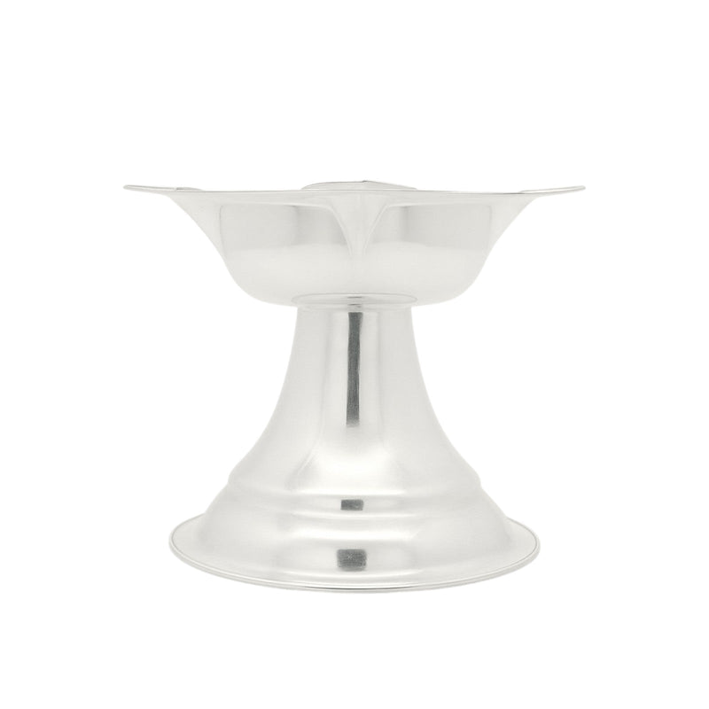 Regal Jewels silver pedestal diya RJSPI0126 – traditional handcrafted silver oil lamp with wide flower-shaped top and sturdy base, ideal for pooja, home décor, and gifting.
