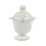 Regal Jewels silver pot with lid RJSPI0130 – handcrafted pure silver lota with matching engraved lid, elegant floral design, ideal for pooja rituals, temple use, and gifting.