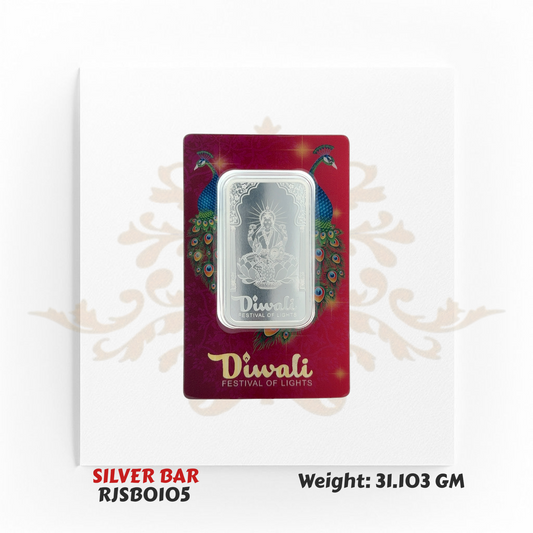 1 oz 999 Fine Silver Bar – Goddess Lakshmi Diwali Festival of Lights RJSB0105 (Display Only)