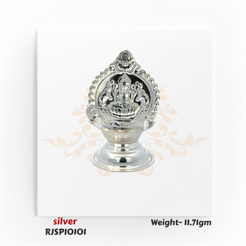 Elegant Silver Pooja Lamp with Goddess Lakshmi Design 11.71 gm – Spiritual Home Temple Diya for Daily Aarti