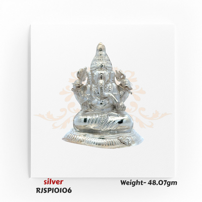 Large handcrafted pure silver Lord Ganesha idol weighing 48.07 gm, symbol of wisdom and prosperity, perfect for temples and festive worship.