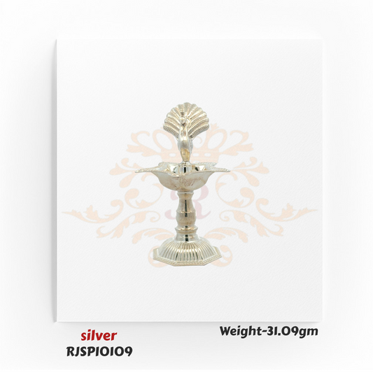 Silver Pooja Diya with Peacock Design – RJSPI0109