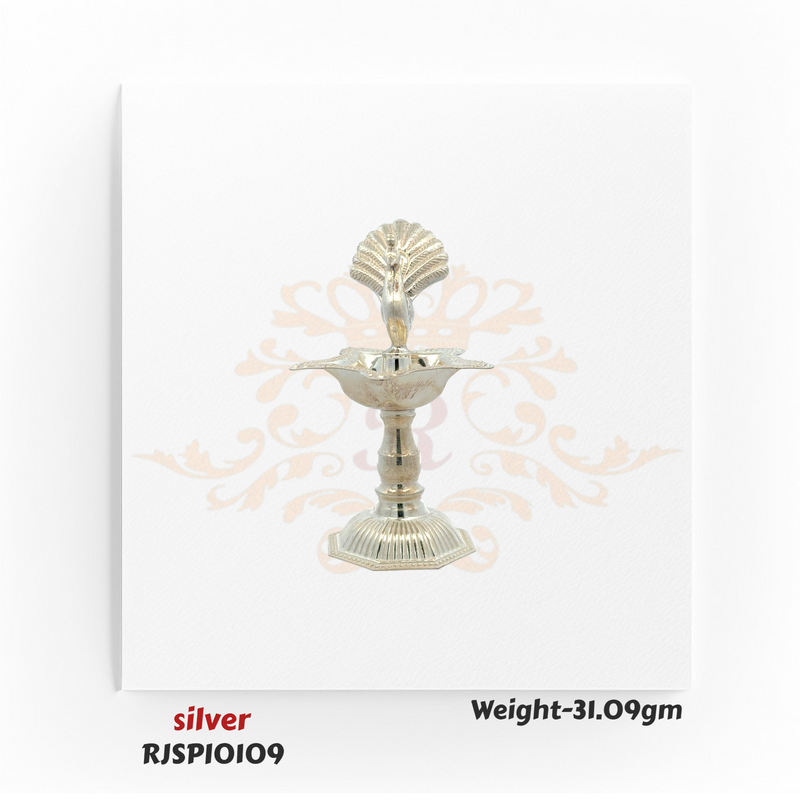 Silver Pooja Diya with Peacock Design – RJSPI0109