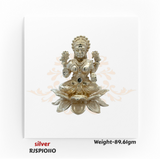 Pure silver Goddess Lakshmi idol RJSPI0110, weighing 89.61 gm, seated on lotus, perfect for pooja rituals, mandir decor, and festive worship.
